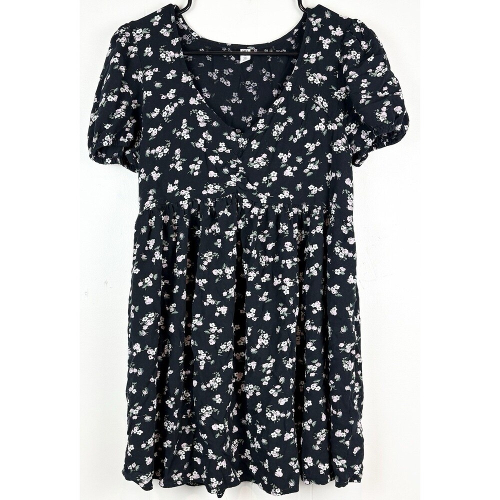 Coquette Milkmaid Dress Cottagcore Whimsigoth Puff Sleeve Black Floral Med, BP.